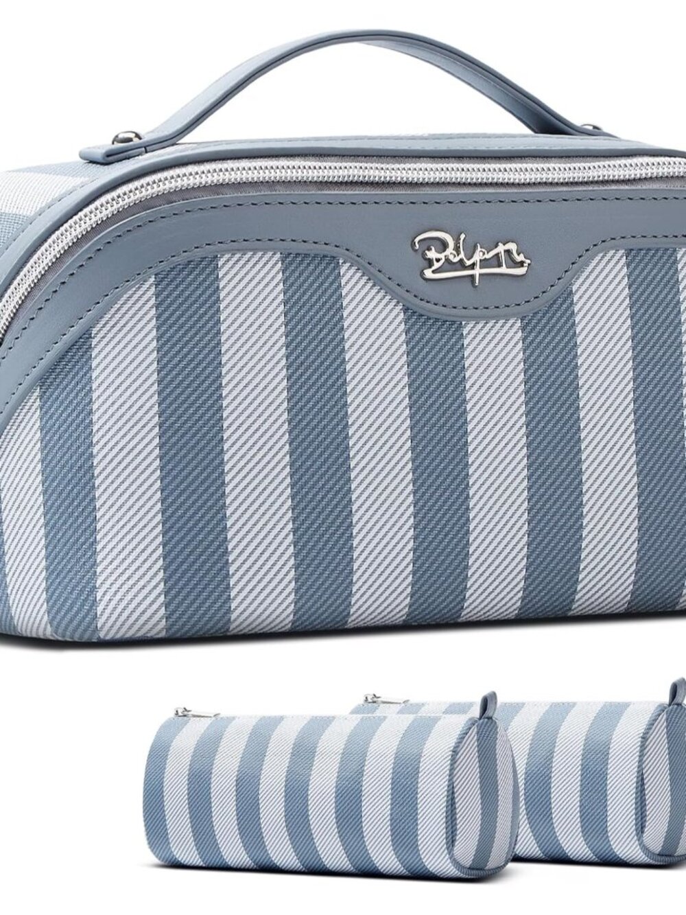Travel Makeup Bag Cosmetic Bag for Women: 3 Pcs Set Striped Make up Bag with Com